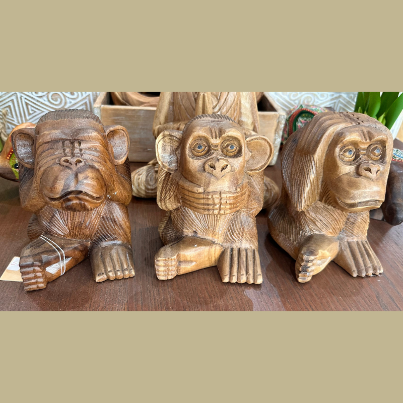 Set Of Wood Carving 3 monkeys