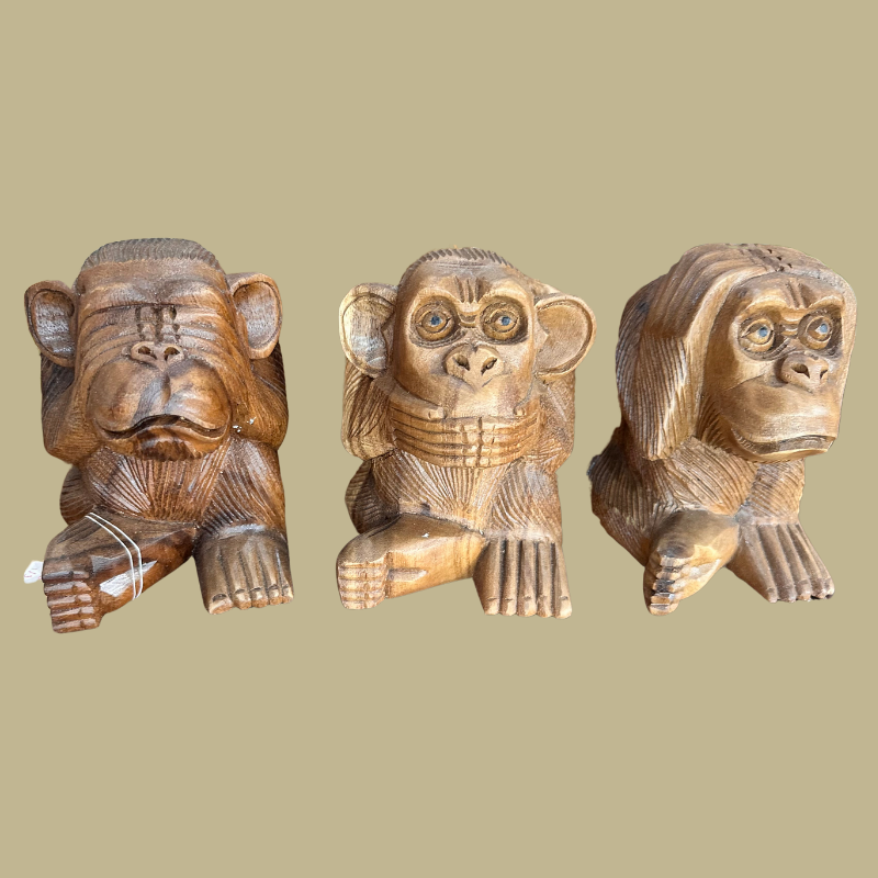 Set Of Wood Carving 3 monkeys