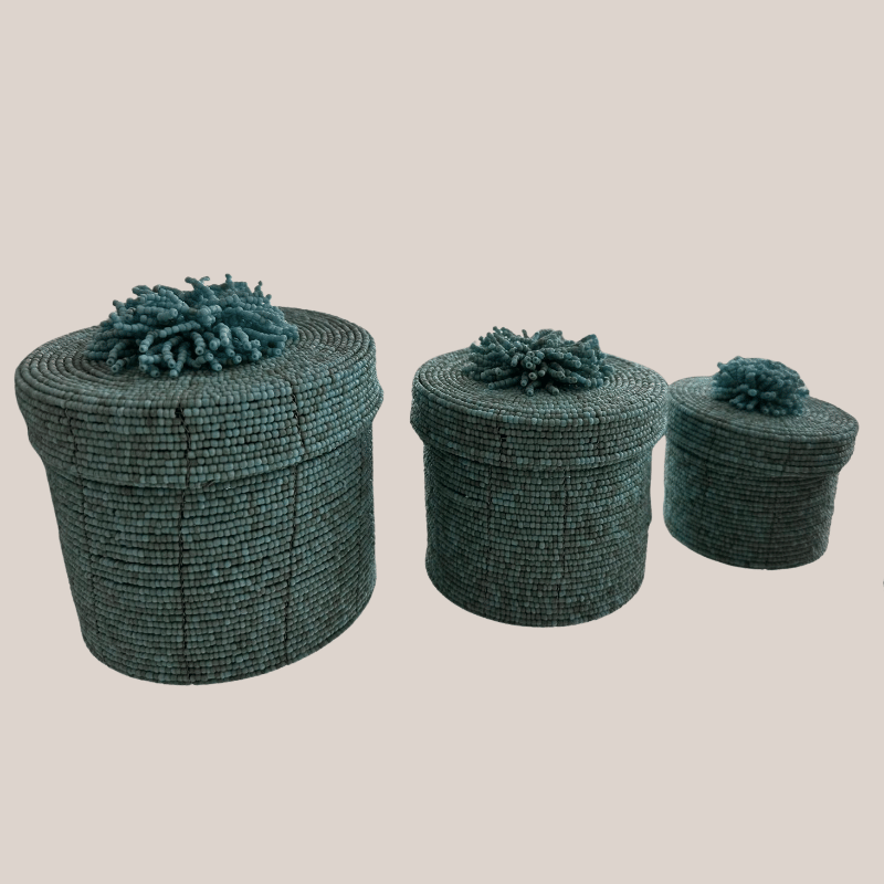 Set Of 3 Decorative Boxes Handicraft Perled