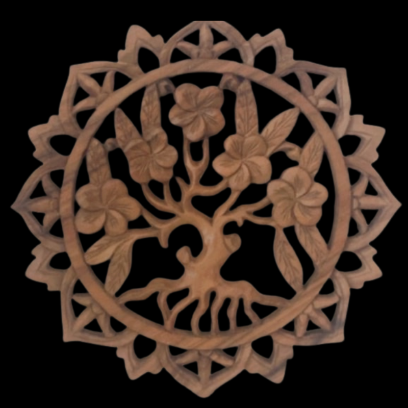 Wood Wall Tree Carving Round Frame
