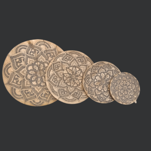 Set Of 4 Wood Tray Carved