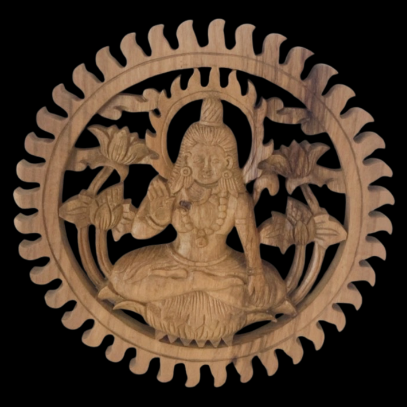 Wood Woman Round Frame Carving