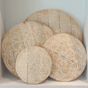 Set Of 4 Wood Carved Trays Ceruse