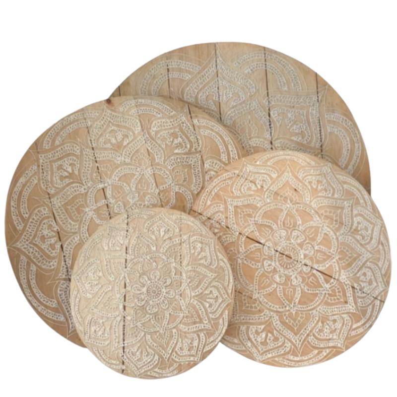Set Of 4 Wood Carved Trays Ceruse