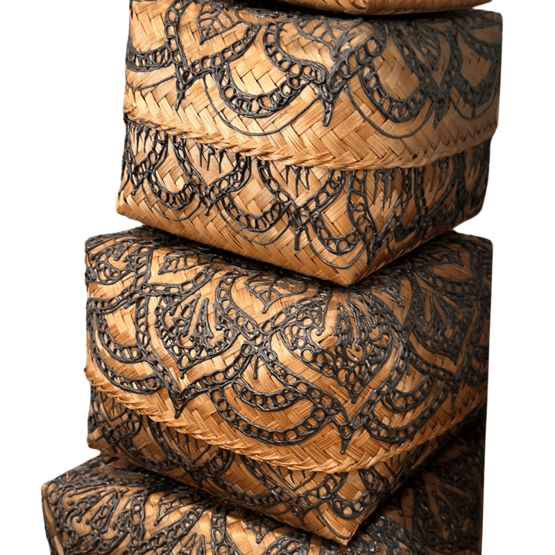 Set Of 3 Ratan Decorative Handicraft Boxes 