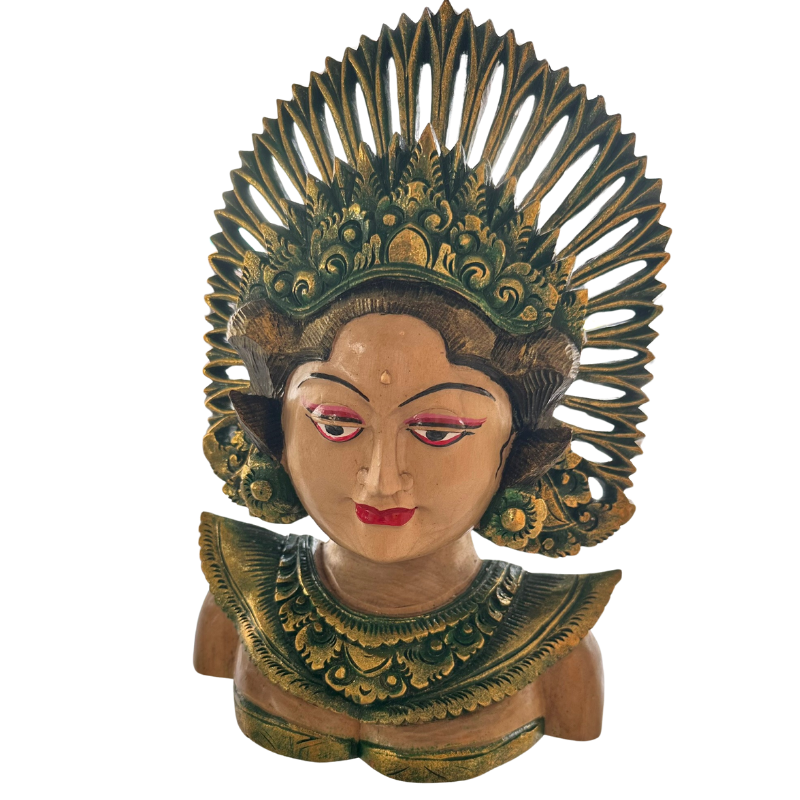 Head Wood Carving Colored Green