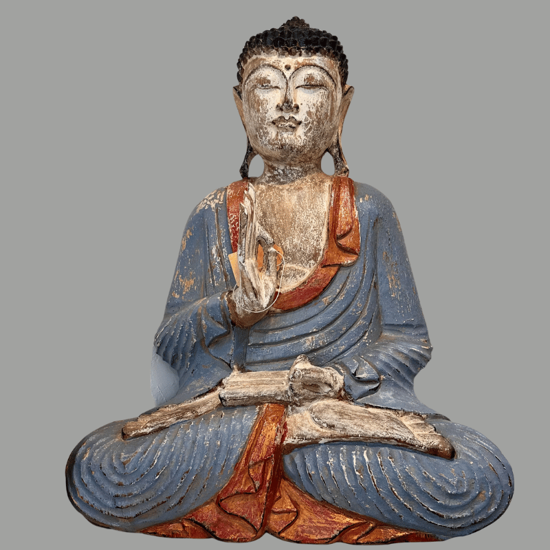 Wood Big Buddha Carving Colored Gey