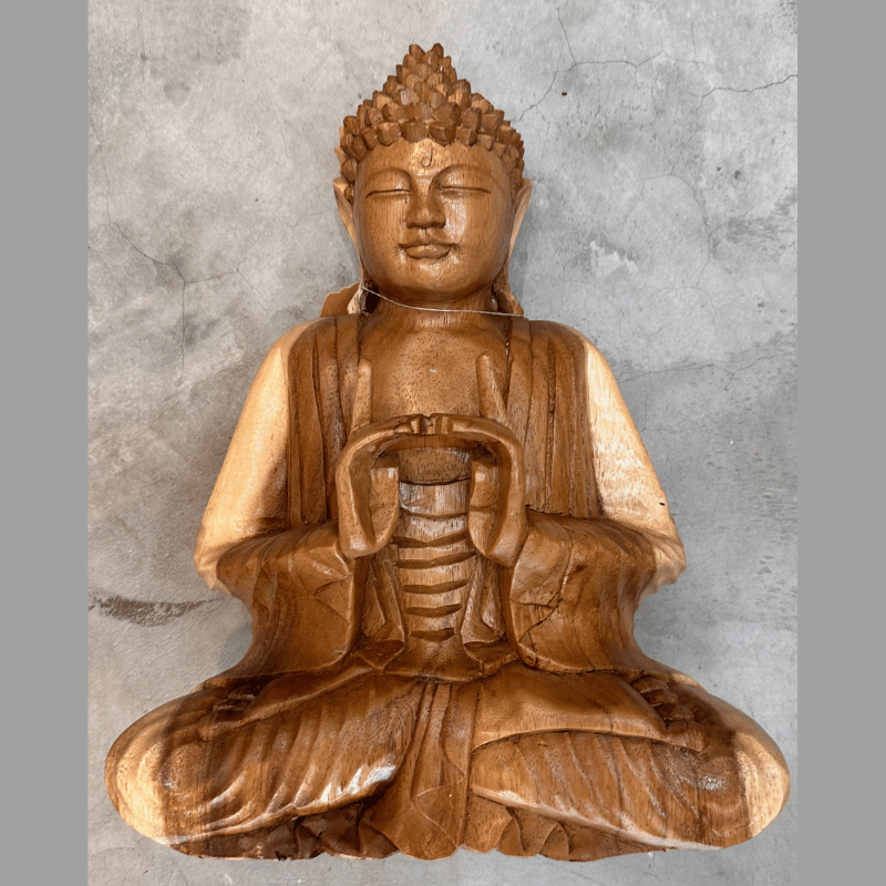 Wood Buddha Carving Nautral Dark and Clear