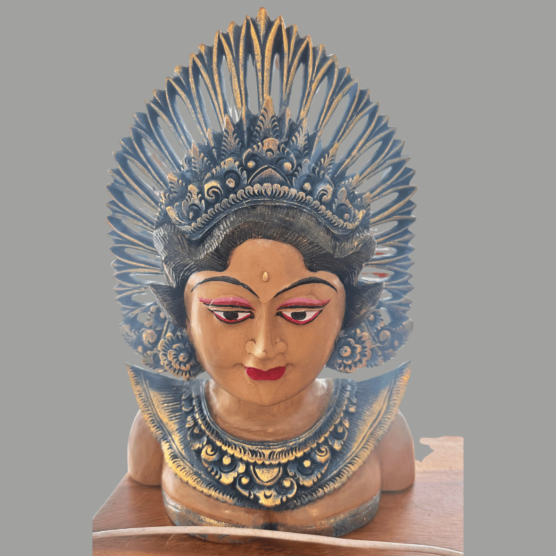 Head Wood Carving Colored Blue