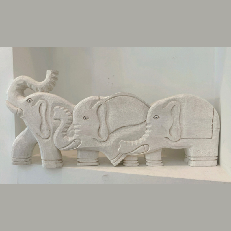 Set of 3 Wood Elephant Carving Family