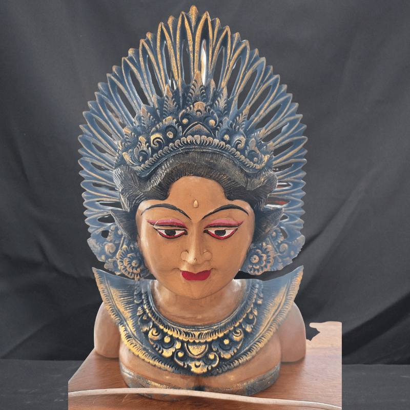 Head Wood Carving Colored Blue