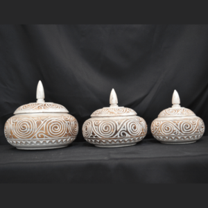 Set of 3 Wood Boxe Carved Ceruse