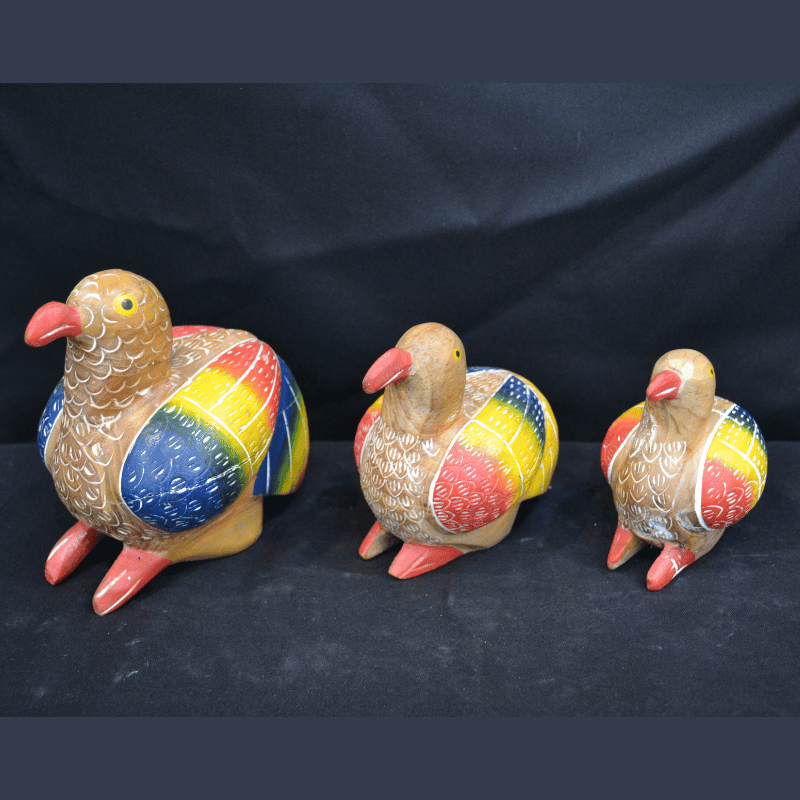Set Of 3 Wood carving bird family
