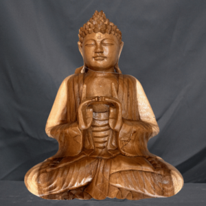 Wood Buddha Carving Nautral Dark and Clear
