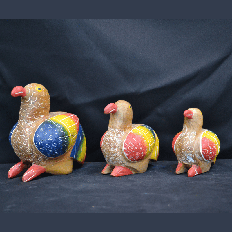 Set Of 3 Wood carving bird family
