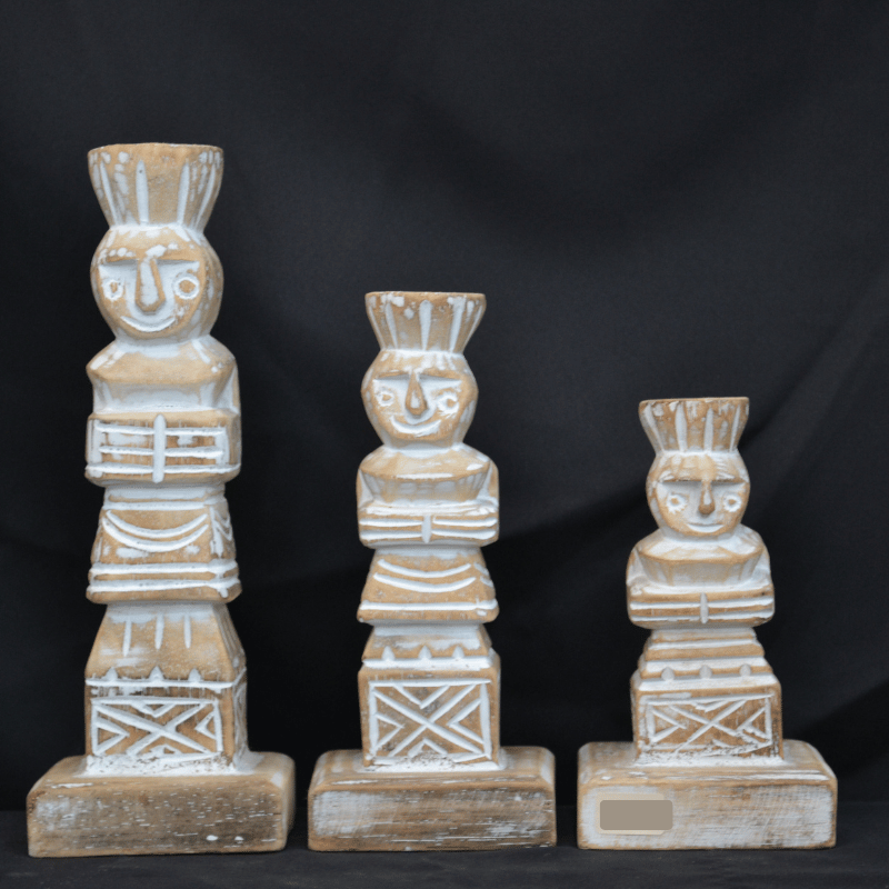 Set Of 3 Carved Wood Totems