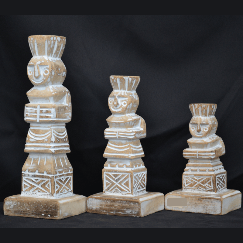 Set Of 3 Carved Wood Totems