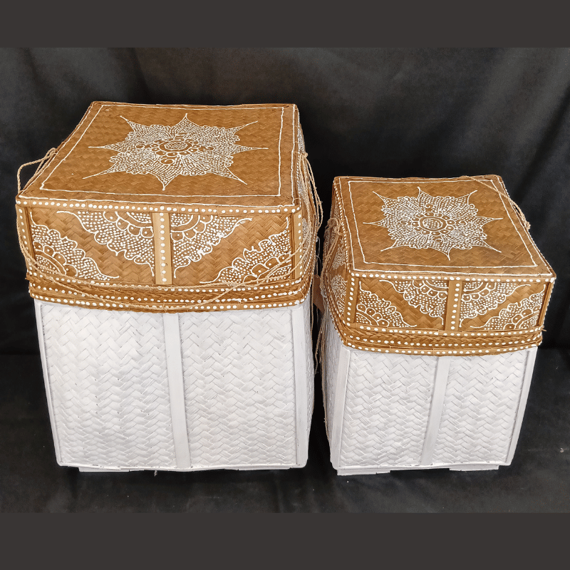 Ratan Decorative Boxe White and Natural