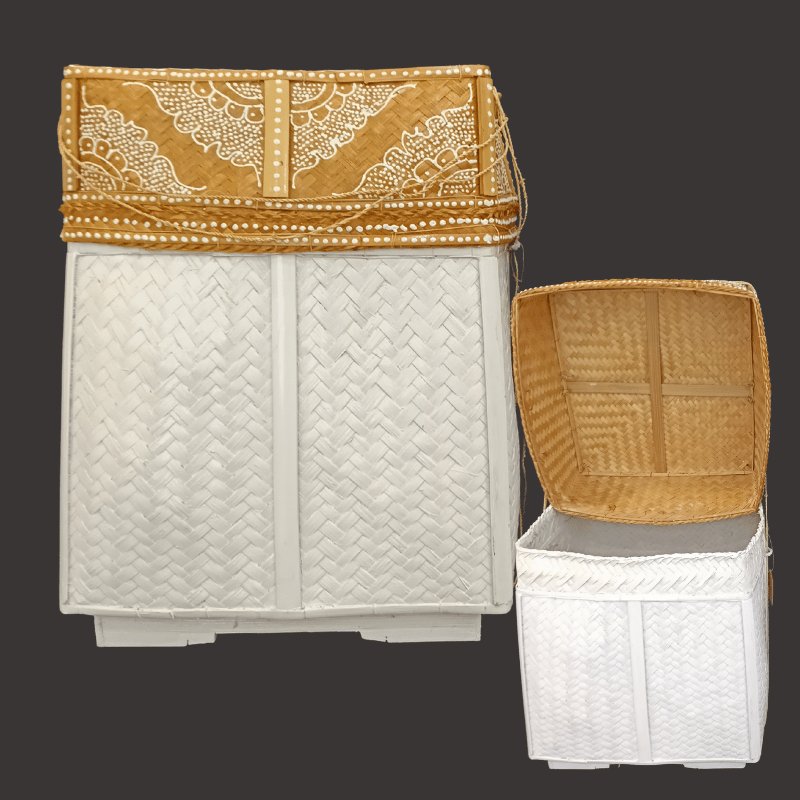 Ratan Decorative Boxe White and Natural