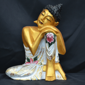 Wood Buddha Carving Colored Gold White
