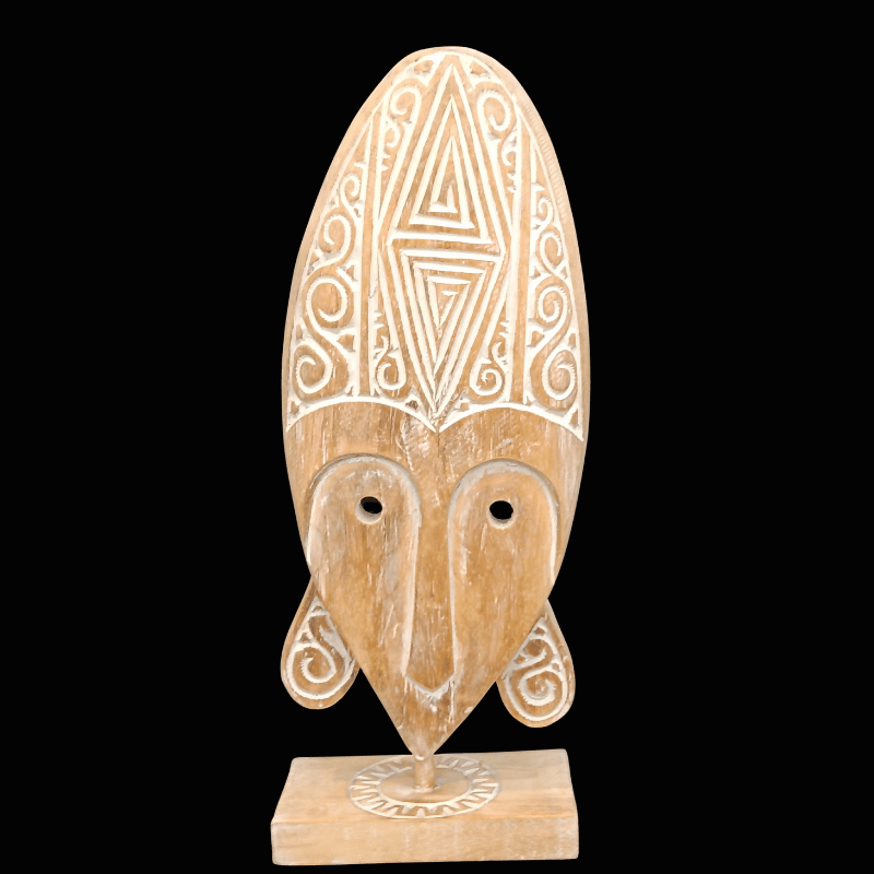 Artisanal Wood Mask On Stand