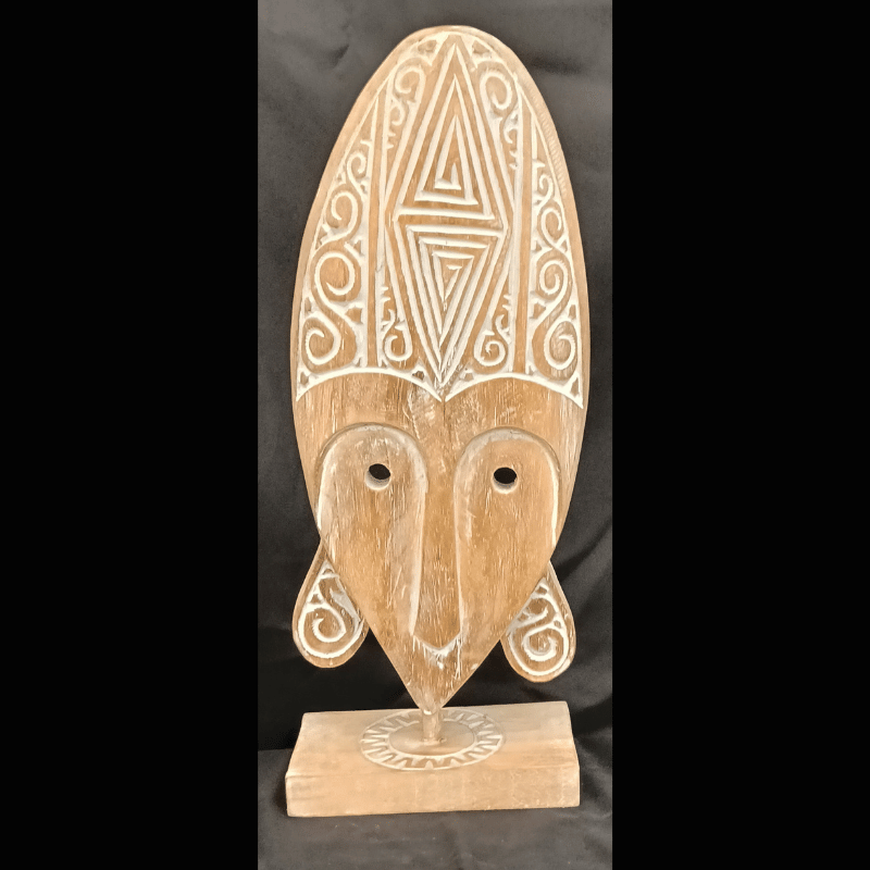 Artisanal Wood Mask On Stand