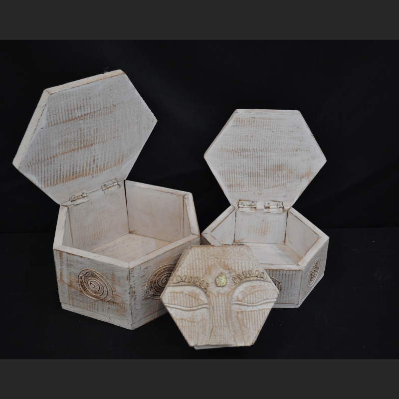 Set Of 3 Octogonal Boxes Ceruse