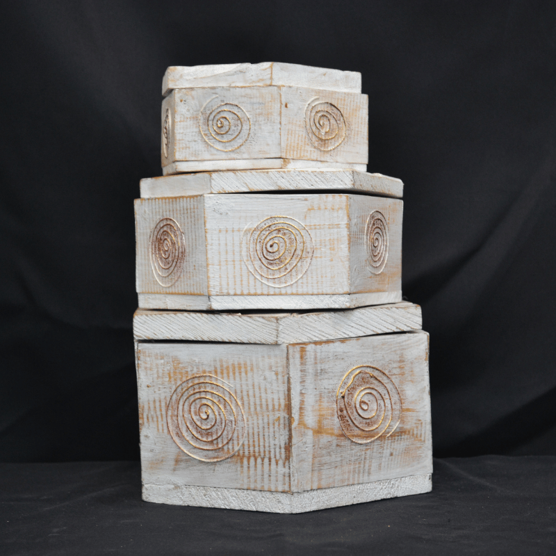 Set Of 3 Octogonal Boxes Ceruse